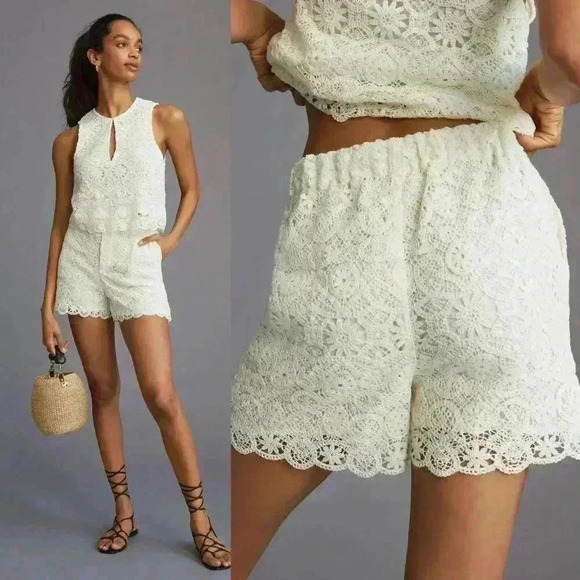 Anthropologie Maeve Crochet Eyelet Shorts in White Size 2 NWOT $120